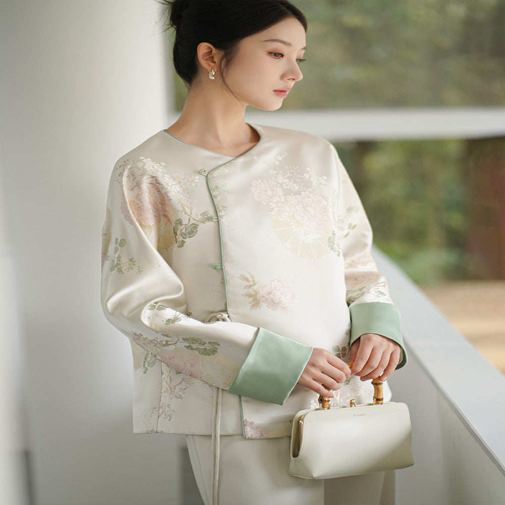 Chuchan Qingping Le New Chinese Style Coat 2025 Autumn Edition New Tea Clothes Retro Song Jin Jacquard Top image 4