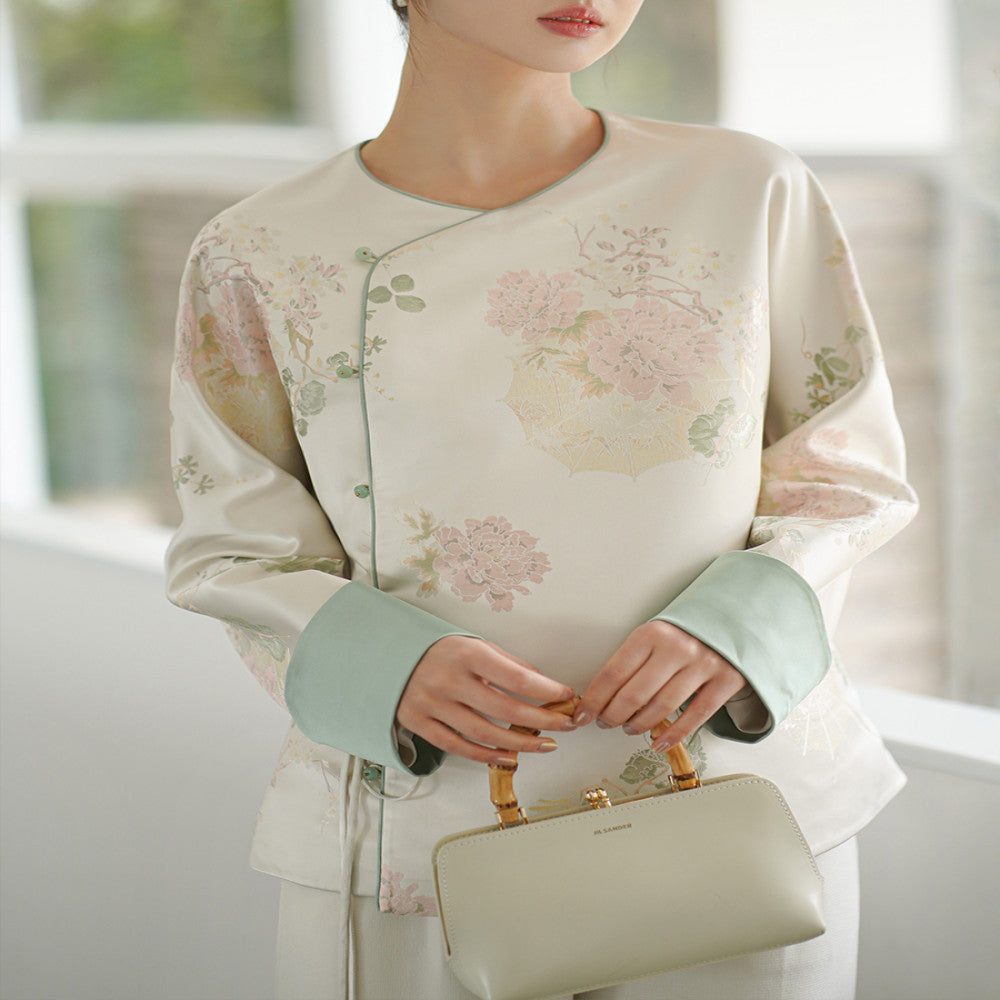 Chuchan Qingping Le New Chinese Style Coat 2025 Autumn Edition New Tea Clothes Retro Song Jin Jacquard Top image 5