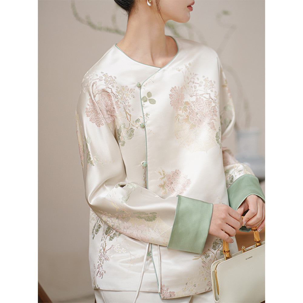 Chuchan Qingping Le New Chinese Style Coat 2025 Autumn Edition New Tea Clothes Retro Song Jin Jacquard Top image 7