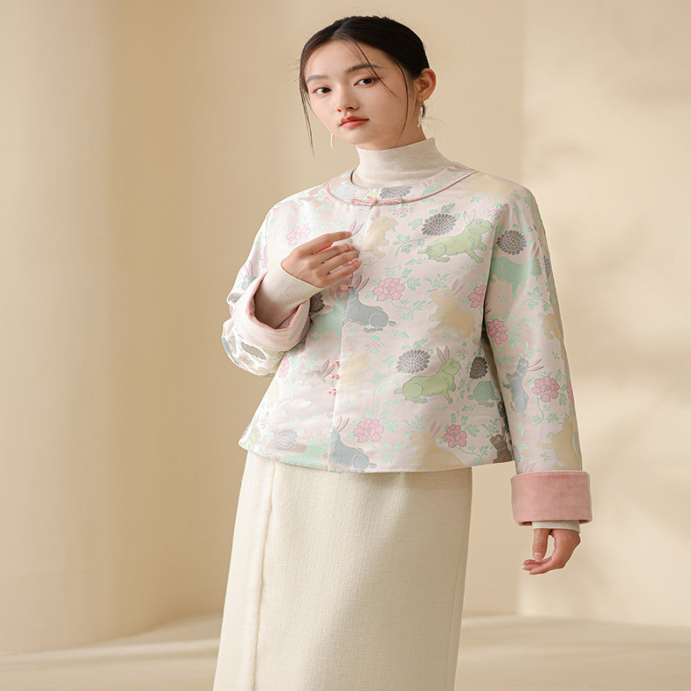 Chuchan s new Chinese style coat for autumn women s autumn and winter Chinese style tea jacket top imitating Song brocade flower velvet temperament buttoned cotton jacket image 2