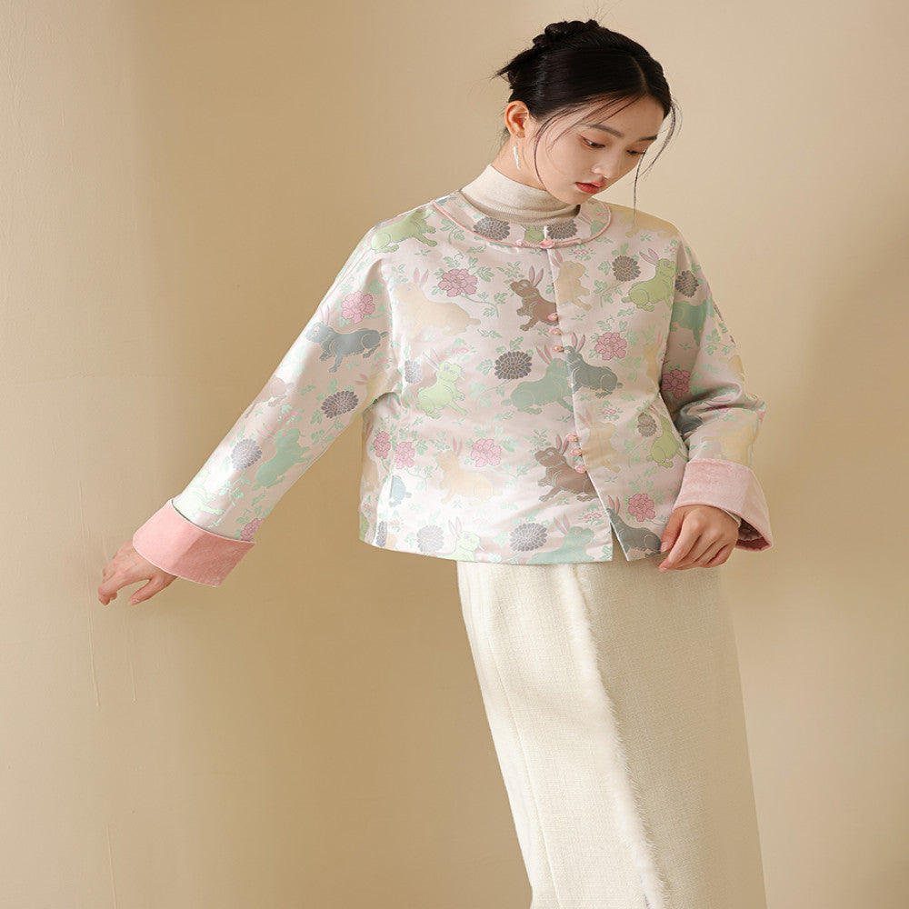 Chuchan s new Chinese style coat for autumn women s autumn and winter Chinese style tea jacket top imitating Song brocade flower velvet temperament buttoned cotton jacket image 3