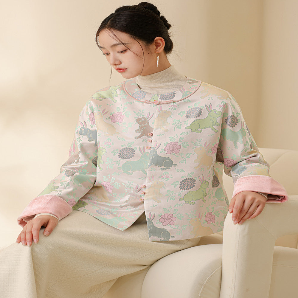 Chuchan s new Chinese style coat for autumn women s autumn and winter Chinese style tea jacket top imitating Song brocade flower velvet temperament buttoned cotton jacket image 5