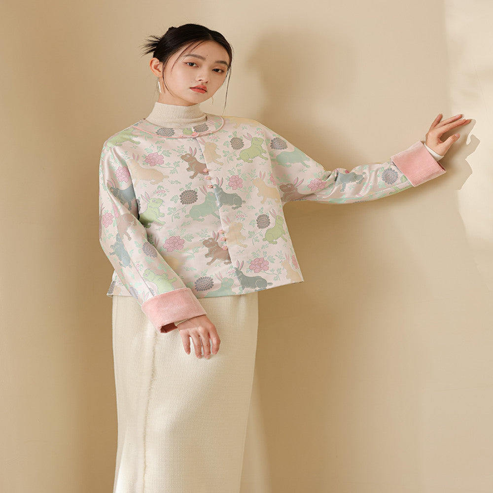 Chuchan s new Chinese style coat for autumn women s autumn and winter Chinese style tea jacket top imitating Song brocade flower velvet temperament buttoned cotton jacket image 0