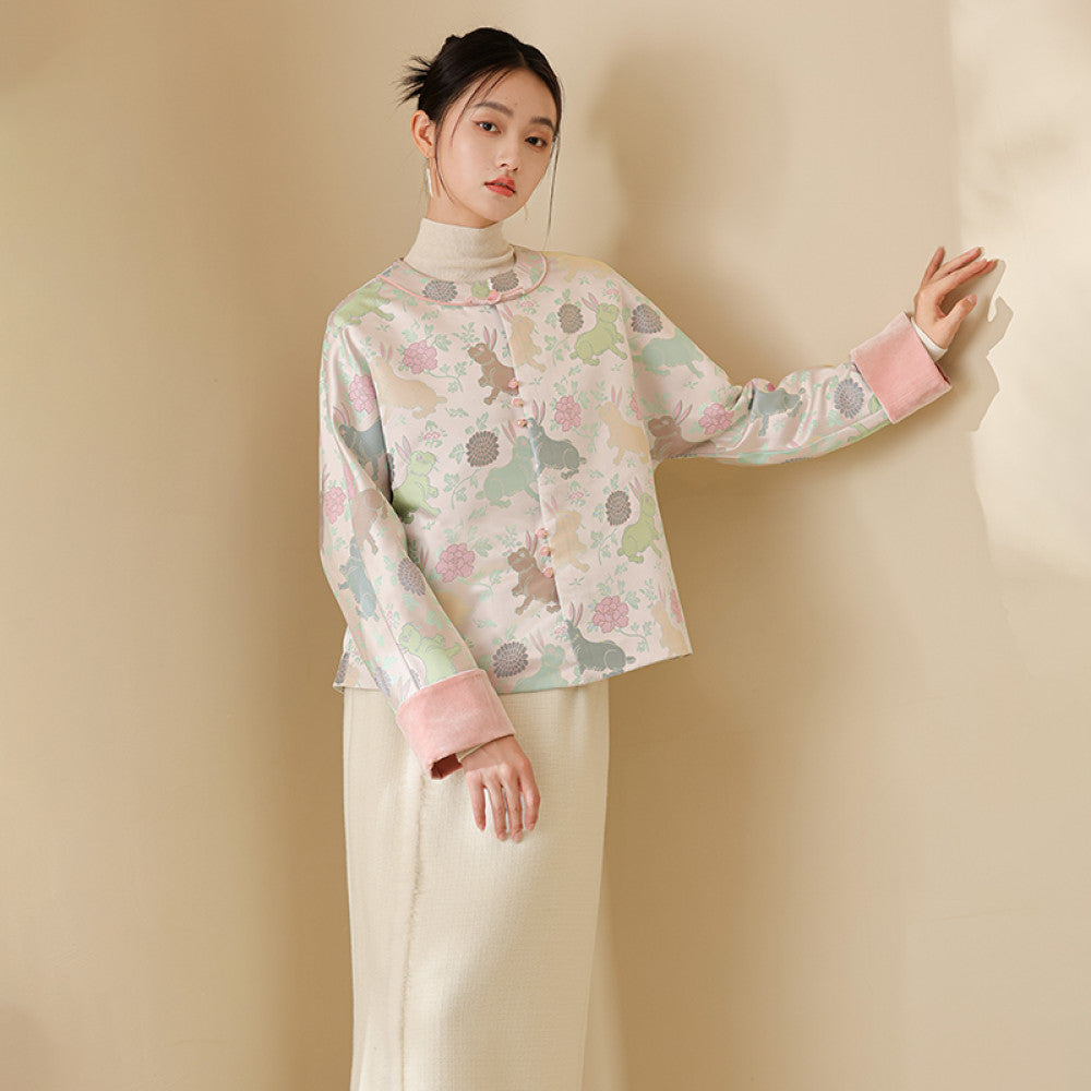 Chuchan s new Chinese style coat for autumn women s autumn and winter Chinese style tea jacket top imitating Song brocade flower velvet temperament buttoned cotton jacket image 17