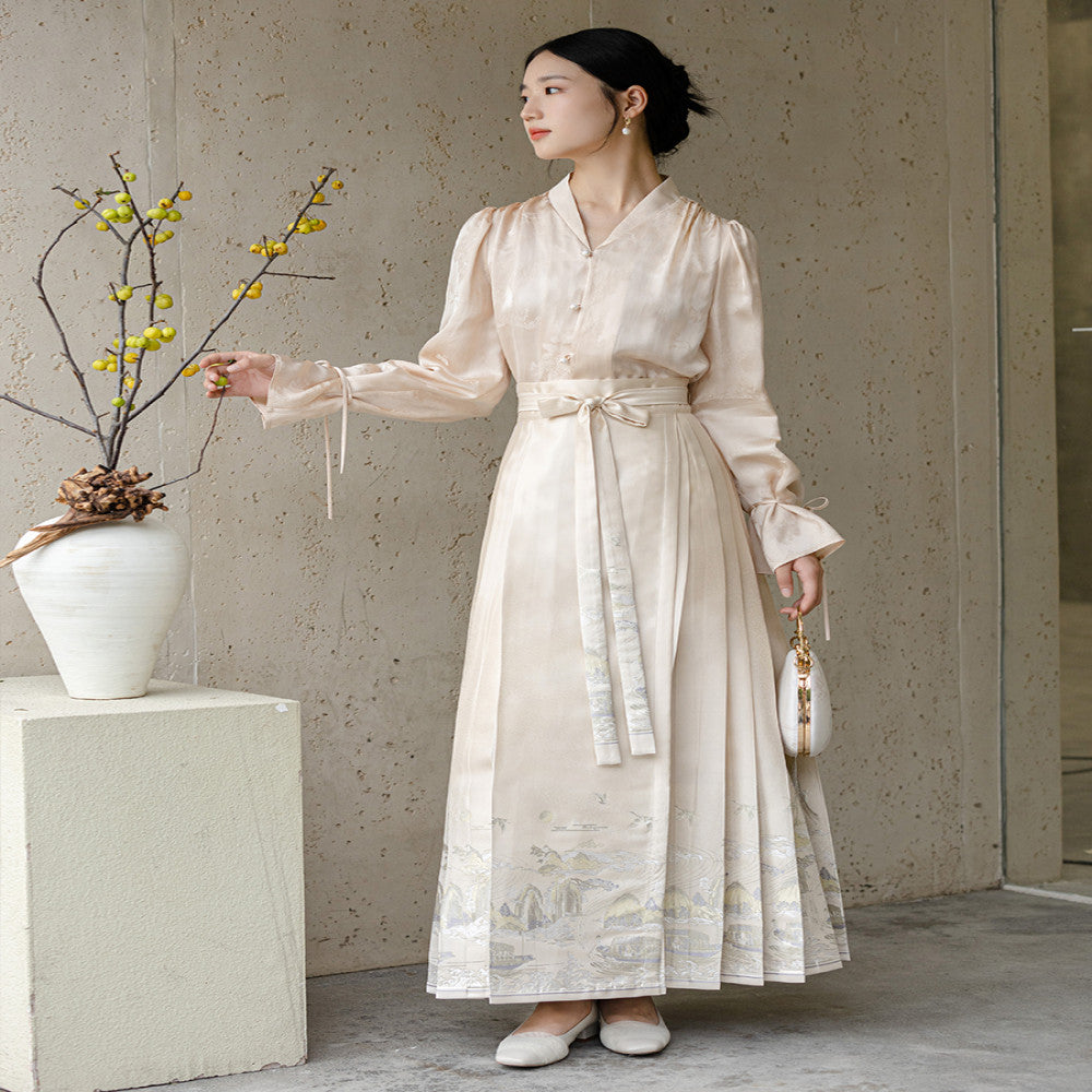 Chu Chan Ming Hanfu woven gold horse face skirt set autumn new style new Chinese style commuting daily jacquard half skirt image 2