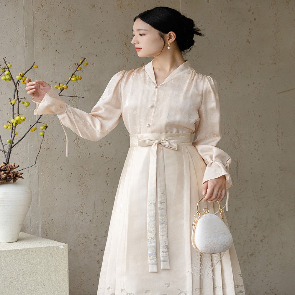 Chu Chan Ming Hanfu woven gold horse face skirt set autumn new style new Chinese style commuting daily jacquard half skirt image 3