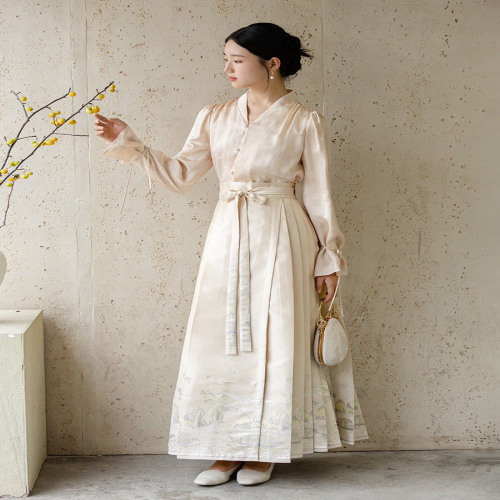 Chu Chan Ming Hanfu woven gold horse face skirt set autumn new style new Chinese style commuting daily jacquard half skirt image 4