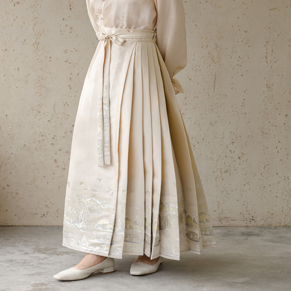 Chu Chan Ming Hanfu woven gold horse face skirt set autumn new style new Chinese style commuting daily jacquard half skirt image 0