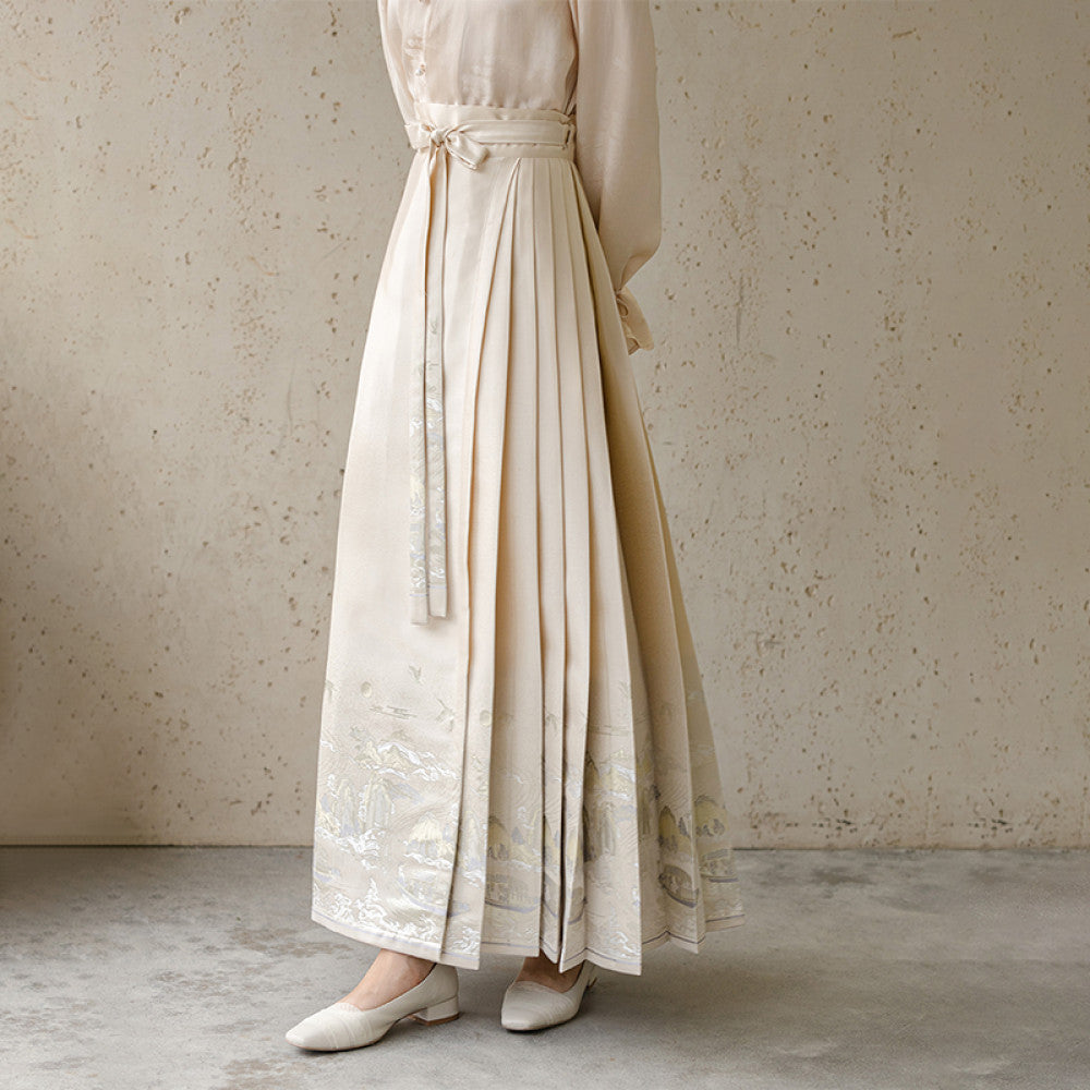 Chu Chan Ming Hanfu woven gold horse face skirt set autumn new style new Chinese style commuting daily jacquard half skirt image 10