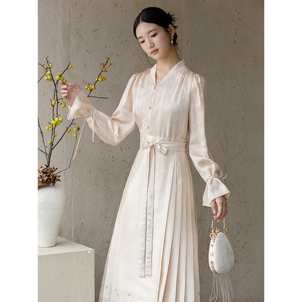 Chu Chan Ming Hanfu woven gold horse face skirt set autumn new style new Chinese style commuting daily jacquard half skirt image 26