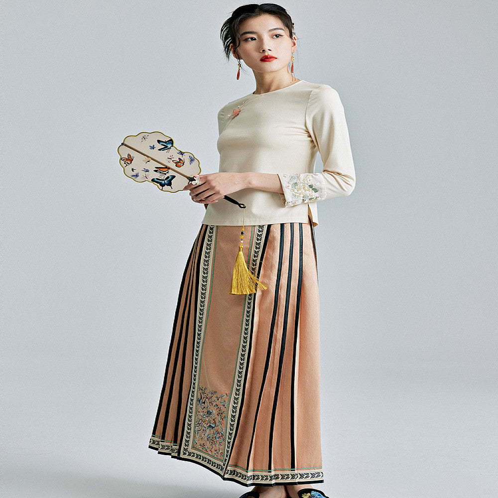 Moyu 2024 Spring Summer New Chinese Style Improved Han Elements Embroidered Horse Face Skirt New Chinese Retro Half length Skirt image 3