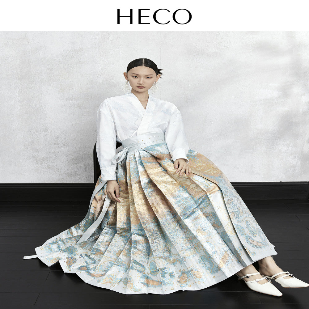 HECO Nebula Fantasy New Chinese style woven gold jacquard horse face skirt 2025 new style temperament high end half skirt image 2