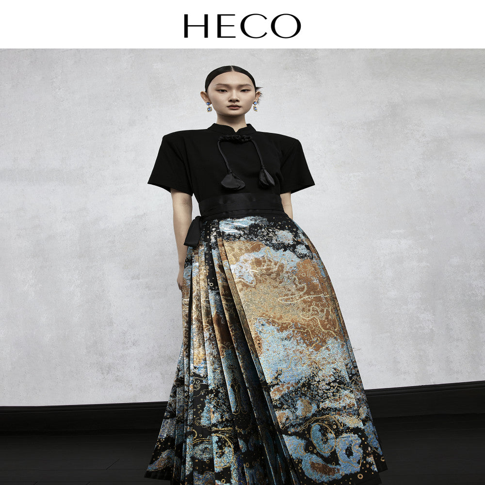 HECO Nebula Fantasy New Chinese style woven gold jacquard horse face skirt 2025 new style temperament high end half skirt image 4