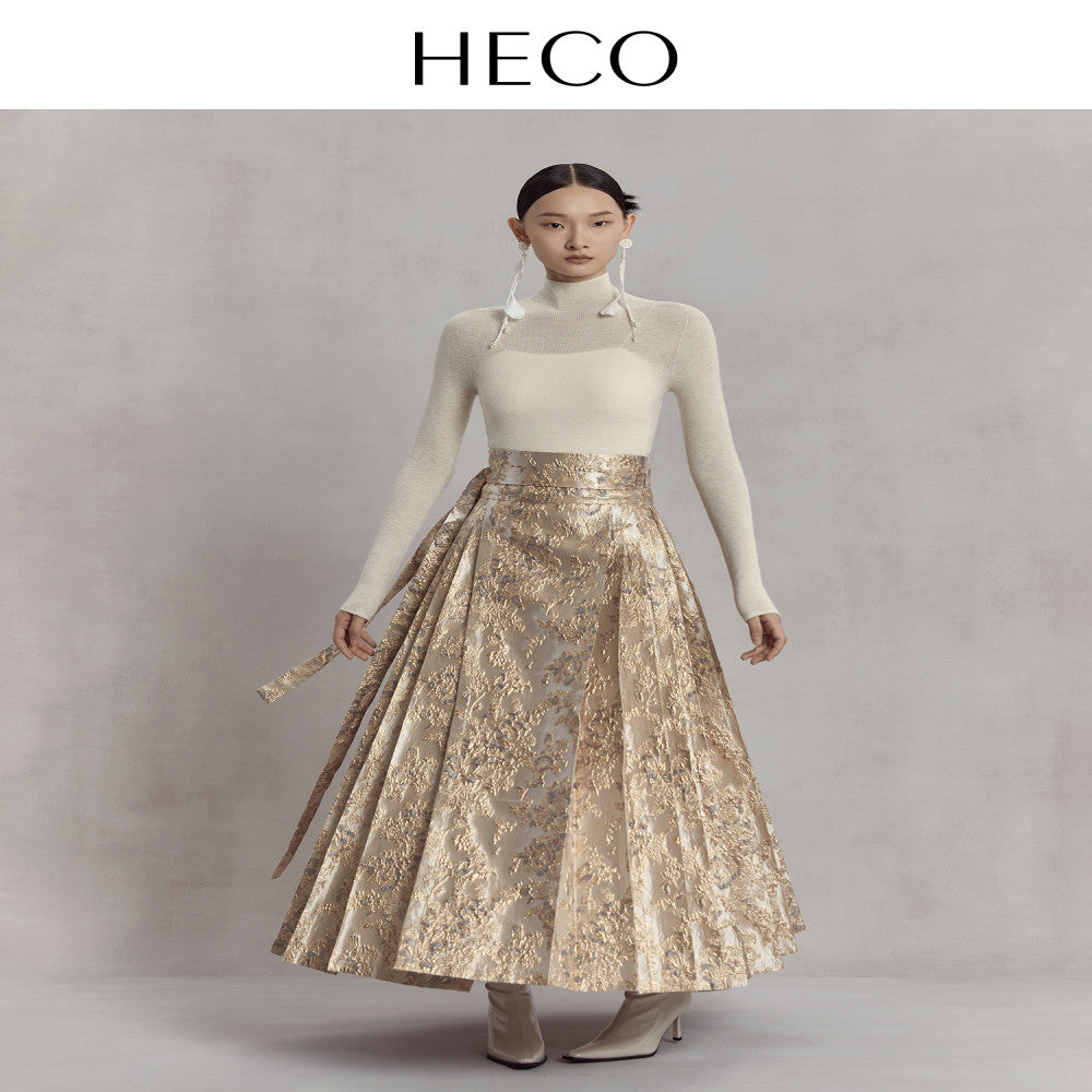 HECO Nanzhiqu new Chinese style golden horse face skirt 2025 new autumn relief half body long skirt for women image 5