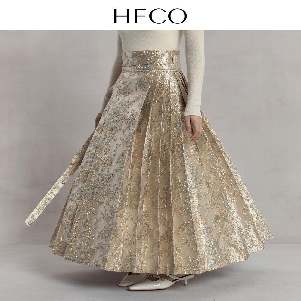 HECO Nanzhiqu new Chinese style golden horse face skirt 2025 new autumn relief half body long skirt for women image 12