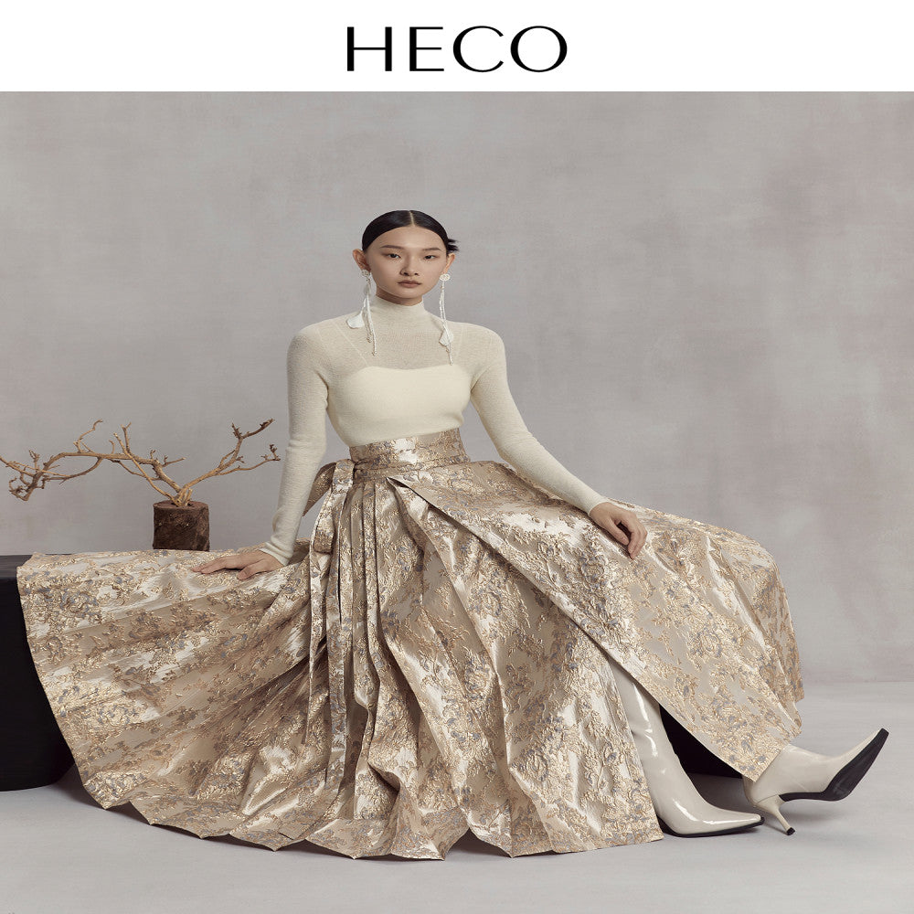HECO Nanzhiqu new Chinese style golden horse face skirt 2025 new autumn relief half body long skirt for women image 19