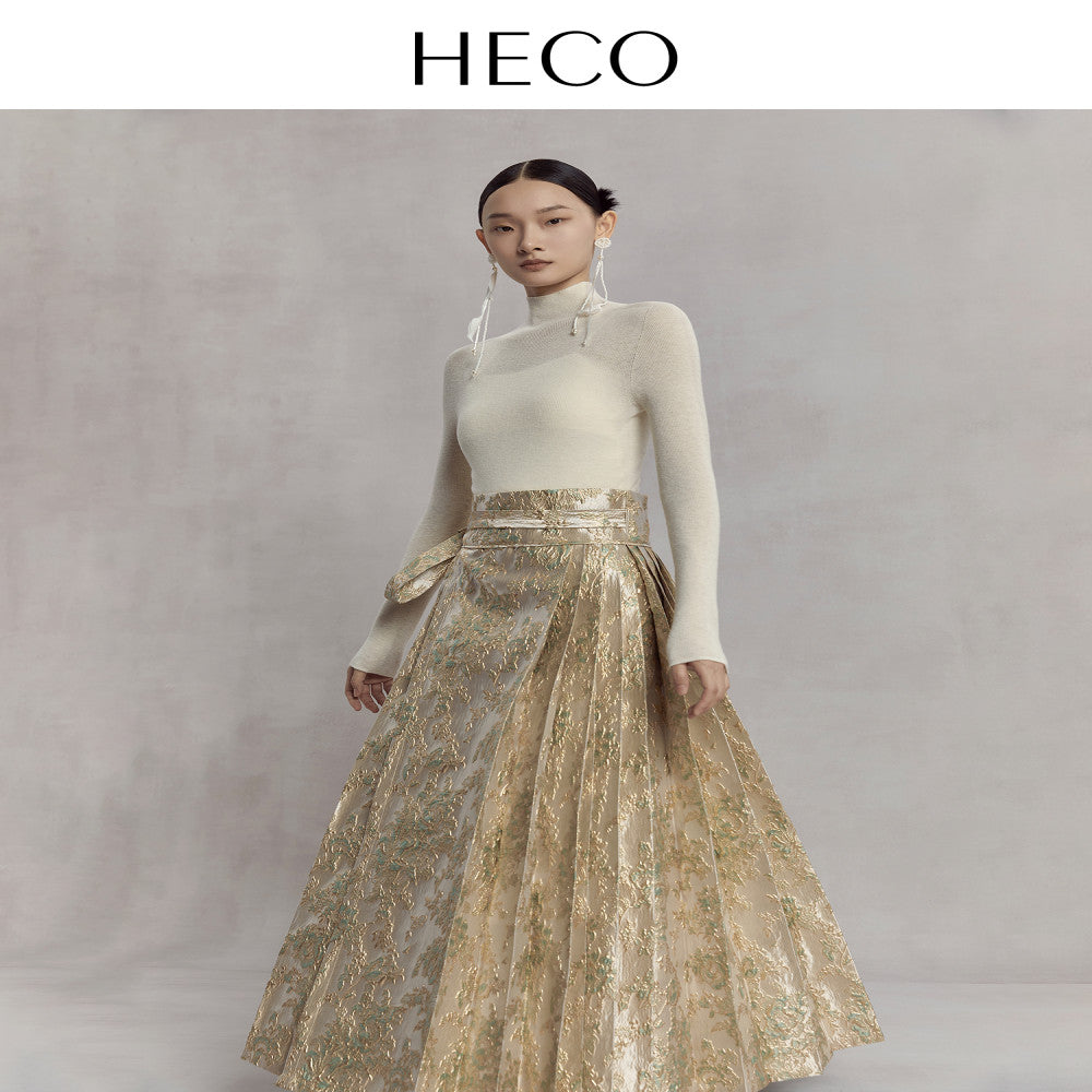 HECO Nanzhiqu new Chinese style golden horse face skirt 2025 new autumn relief half body long skirt for women image 23