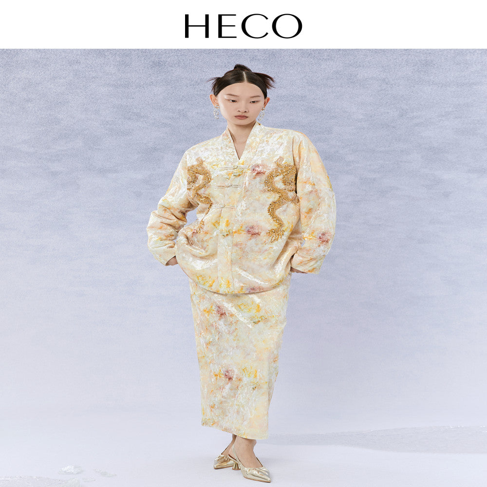 HECO Glass New Chinese Style Half length Skirt with High Waist Autumn 2025 New Women s High Waist Long Style Hip Wrapping Skirt image 3