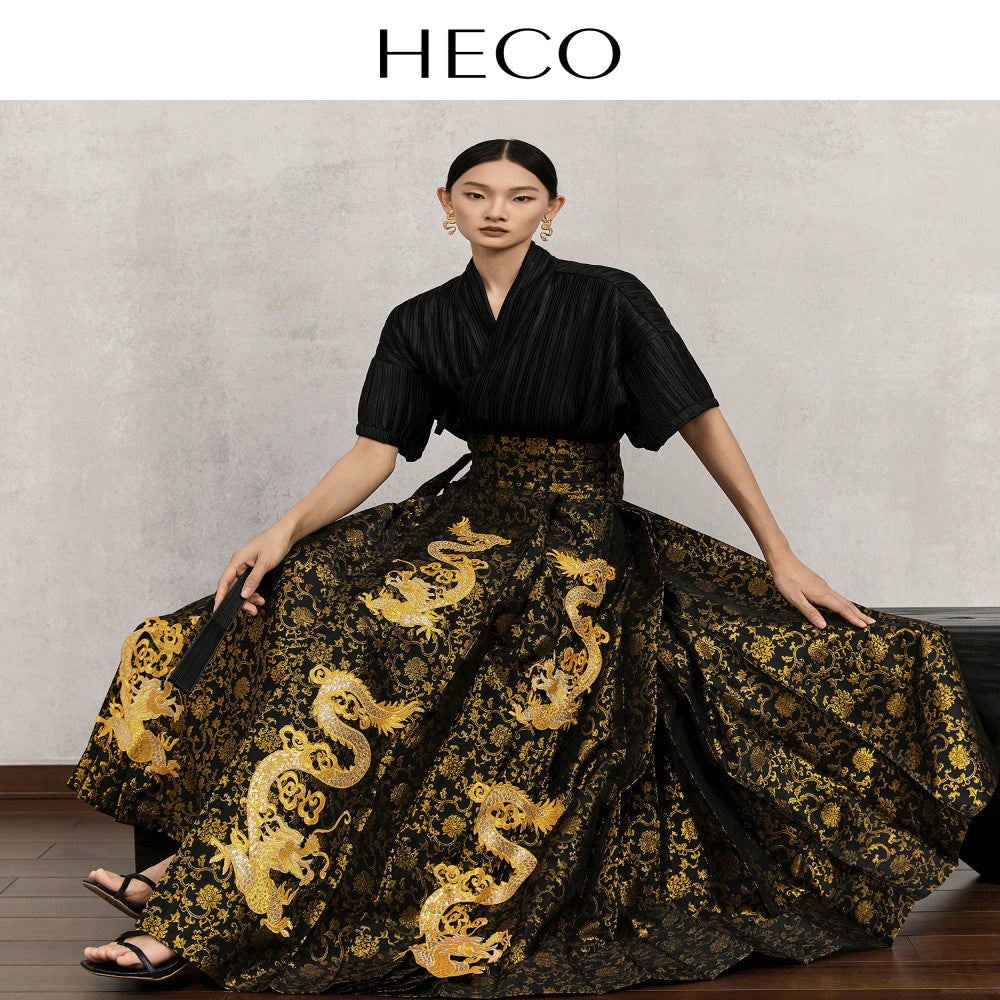 HECO Golden Dragon Swirling New Chinese Style Golden the Year of the Loong Horse Skirt Women s 2025 New Year Temperament Skirt image 2