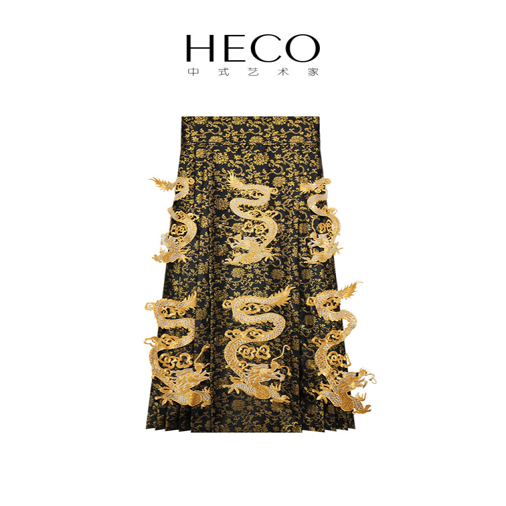 HECO Golden Dragon Swirling New Chinese Style Golden the Year of the Loong Horse Skirt Women s 2025 New Year Temperament Skirt image 5