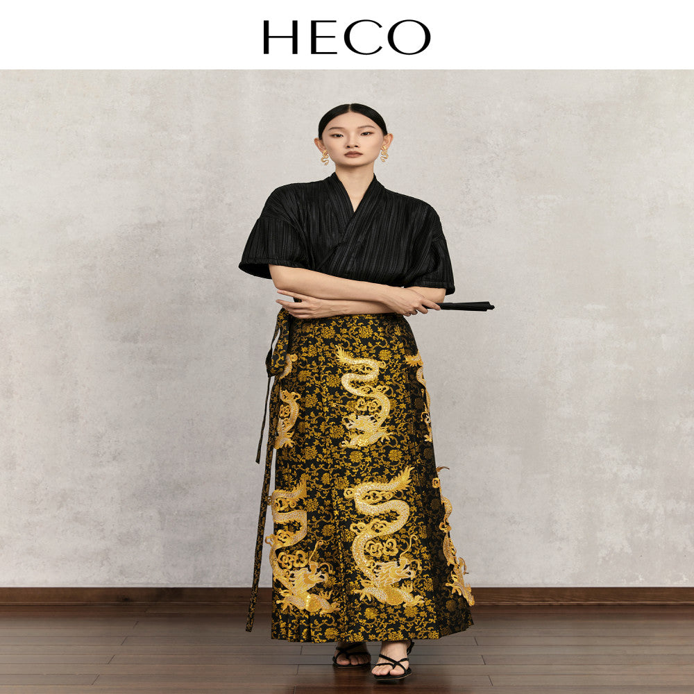 HECO Golden Dragon Swirling New Chinese Style Golden the Year of the Loong Horse Skirt Women s 2025 New Year Temperament Skirt image 9