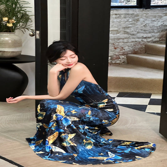 ASAYA3133 Gold velvet butterfly new Chinese style improved cheongsam dress