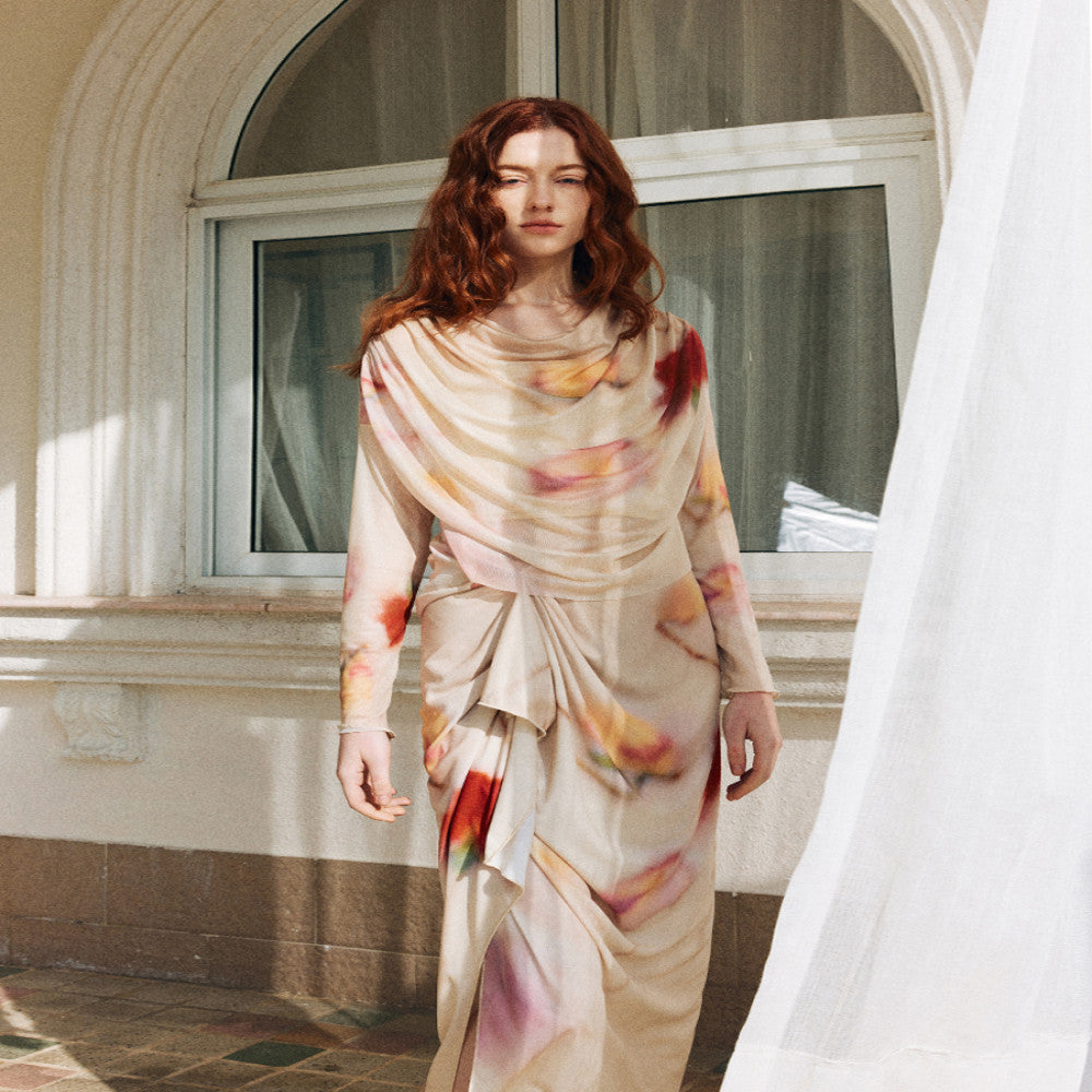 MANEatelier designer brand printed collar mesh top for women slim fit niche tattoo shirt base shirt image 1