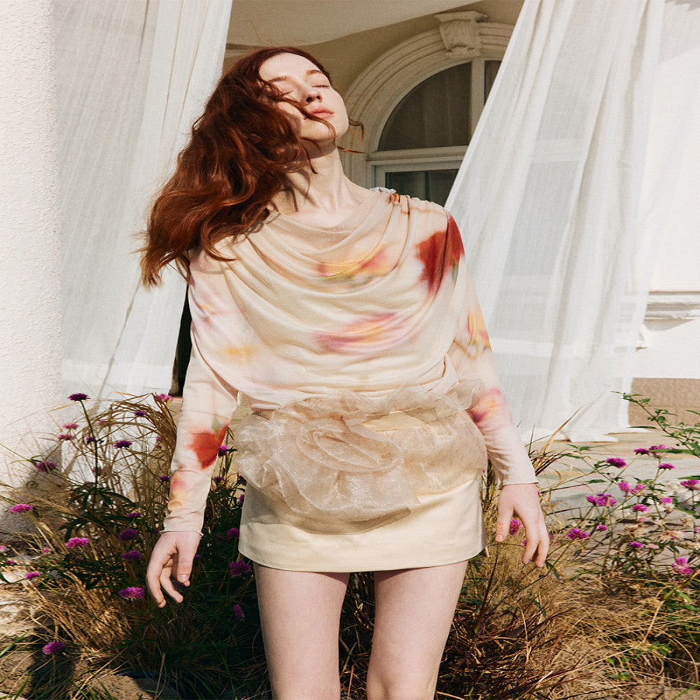 MANEatelier designer brand printed collar mesh top for women slim fit niche tattoo shirt base shirt image 4