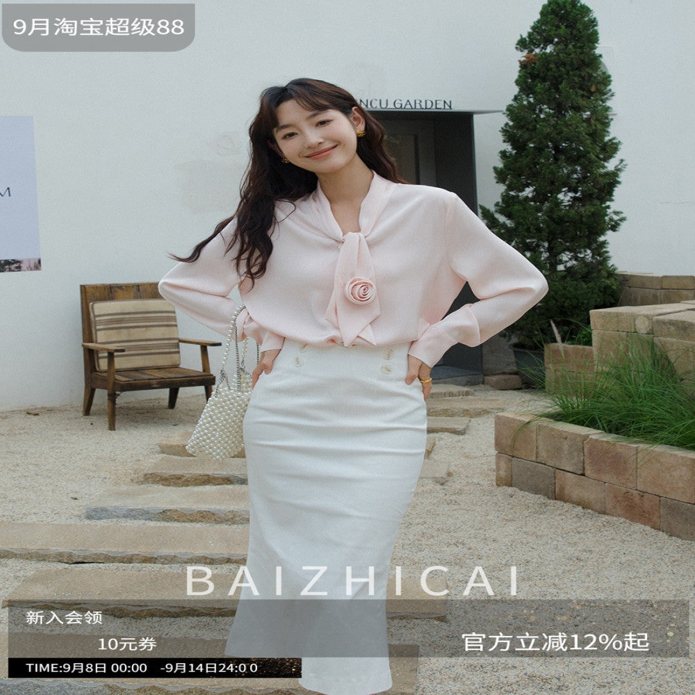 Pink shirt women s spring and autumn French retro shirt design sense niche top 6135 fashionable commuting versatile shirt image 0