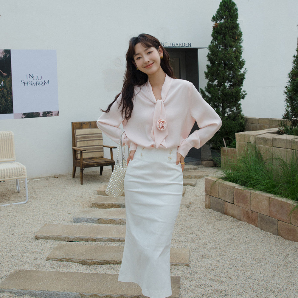 Pink shirt women s spring and autumn French retro shirt design sense niche top 6135 fashionable commuting versatile shirt image 7