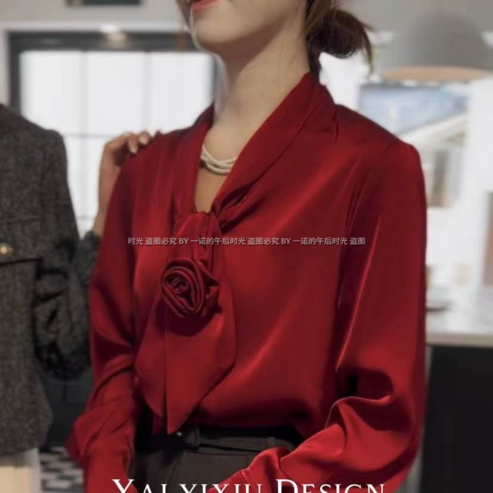 Pink shirt women s spring and autumn French retro shirt design sense niche top 6135 fashionable commuting versatile shirt image 16