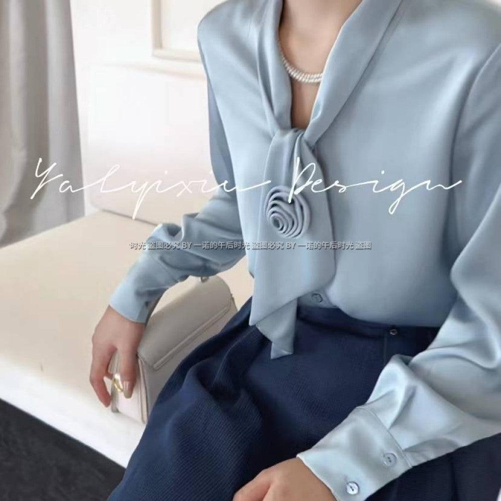 Pink shirt women s spring and autumn French retro shirt design sense niche top 6135 fashionable commuting versatile shirt image 29