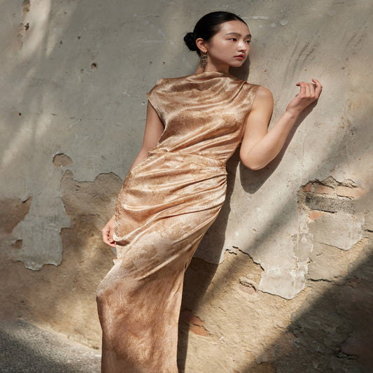 ASAYA3120 Three-dimensional cut pleated waist slimming dress
