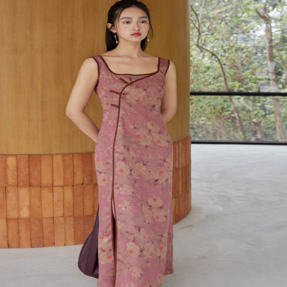 Hua Luo Di Hong Yun Sha 100 Mulberry Silk New Chinese style Slant Front Coat Improved Cheongsam Skirt image 4