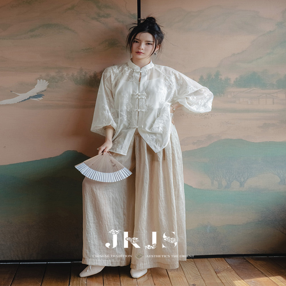 JKJS White Swallow Wrapping Tang style Women s Chinese Style Improved Hanfu Women s Shirt New Chinese style Button Top image 3