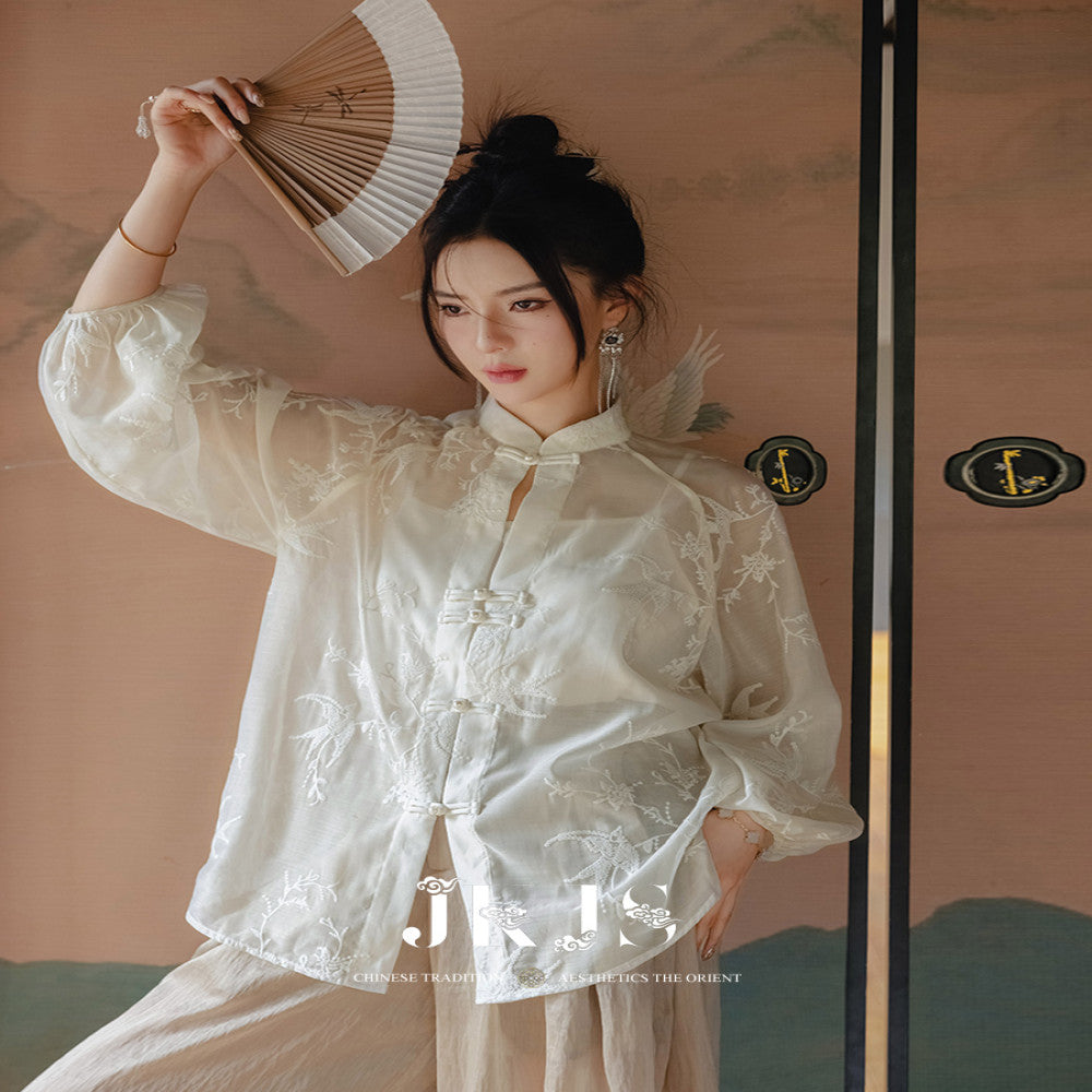 JKJS White Swallow Wrapping Tang style Women s Chinese Style Improved Hanfu Women s Shirt New Chinese style Button Top image 4