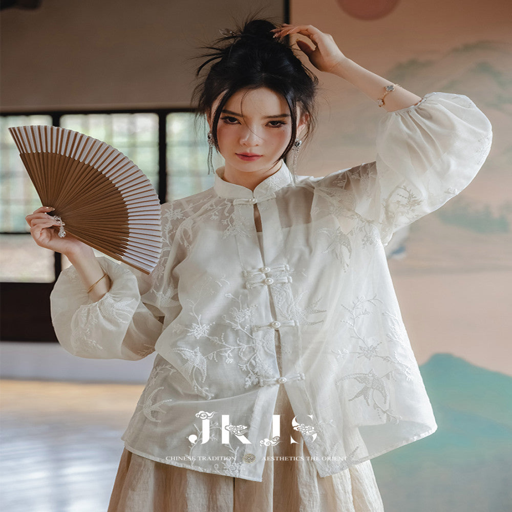 JKJS White Swallow Wrapping Tang style Women s Chinese Style Improved Hanfu Women s Shirt New Chinese style Button Top image 8