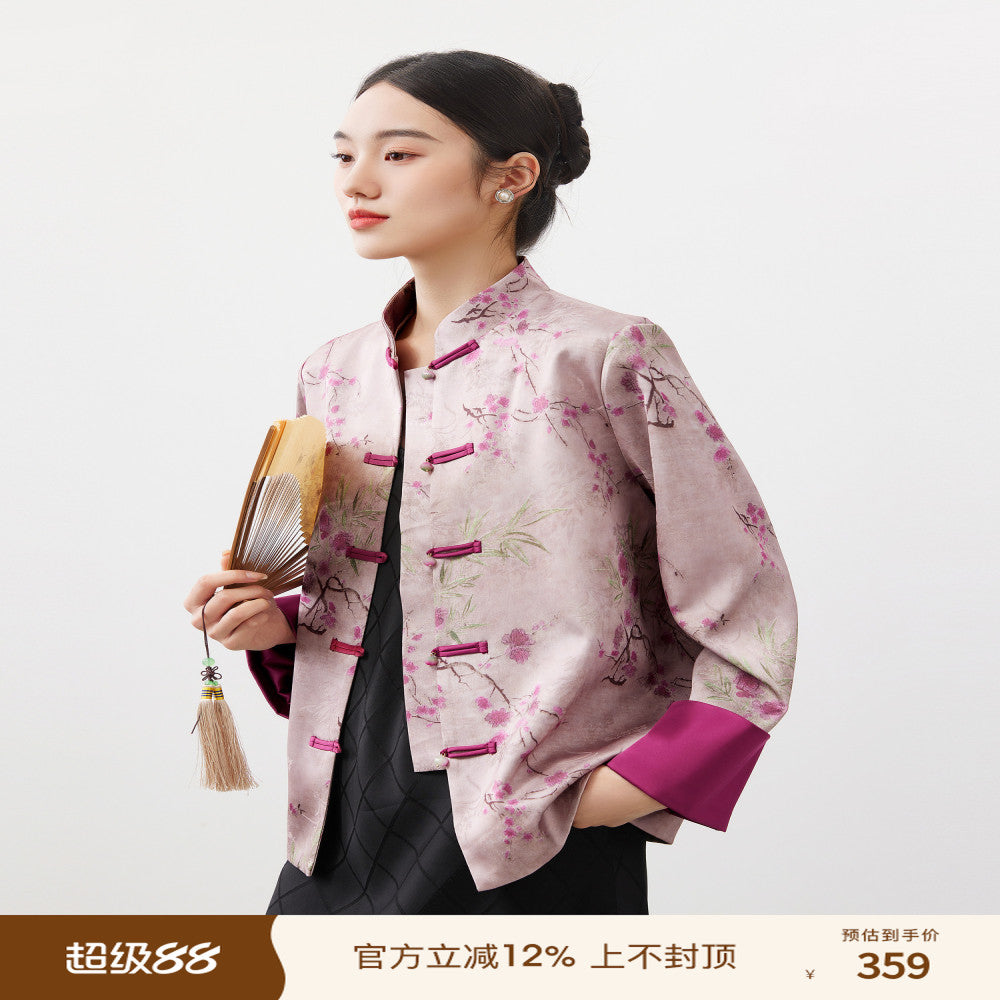 Mijia s high quality spring clothing for women in 2025 featuring a new stand up collar print for spring wear paired with a new Chinese style Chinese style jacket image 1