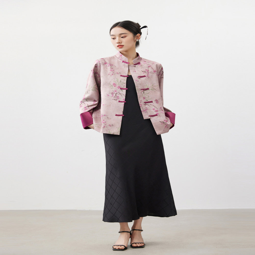 Mijia s high quality spring clothing for women in 2025 featuring a new stand up collar print for spring wear paired with a new Chinese style Chinese style jacket image 2