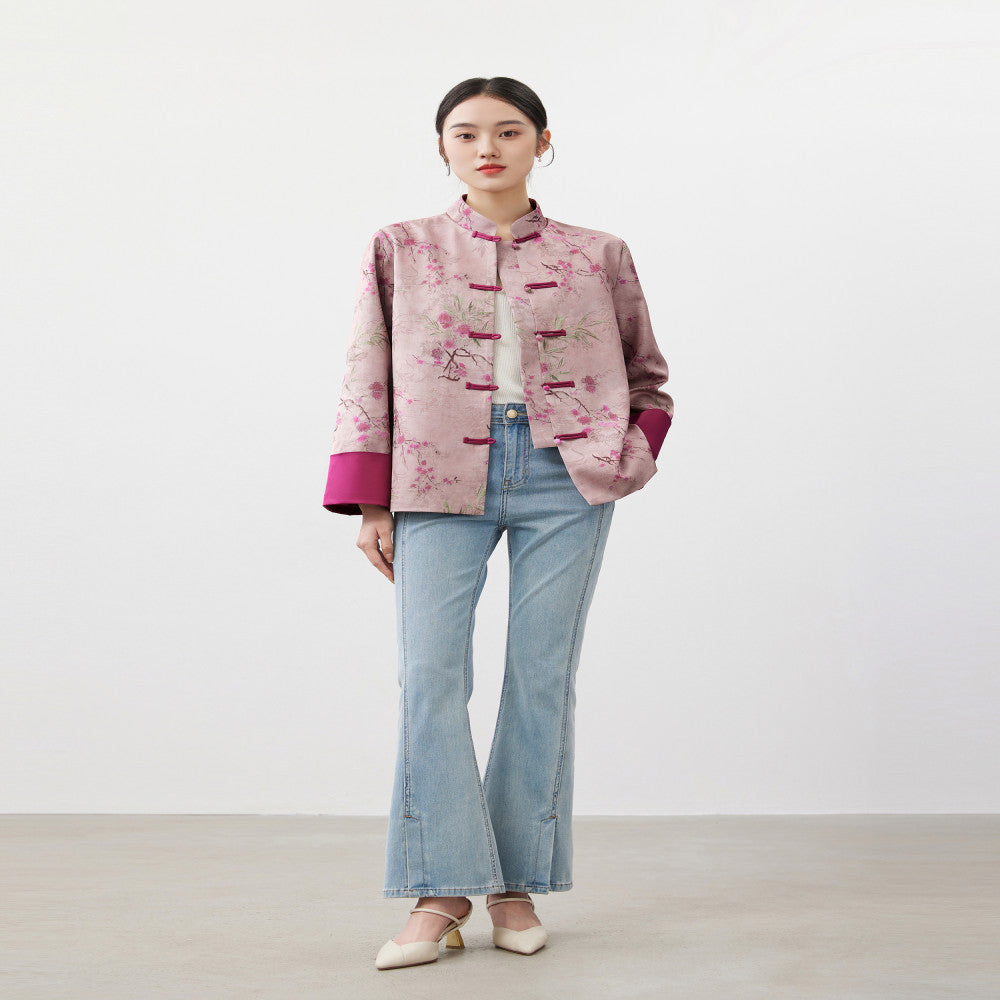 Mijia s high quality spring clothing for women in 2025 featuring a new stand up collar print for spring wear paired with a new Chinese style Chinese style jacket image 3