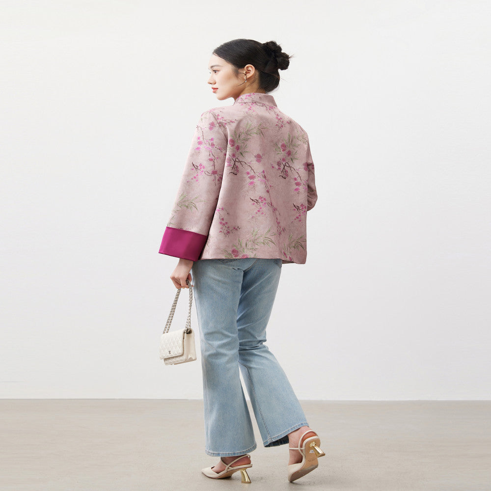 Mijia s high quality spring clothing for women in 2025 featuring a new stand up collar print for spring wear paired with a new Chinese style Chinese style jacket image 4