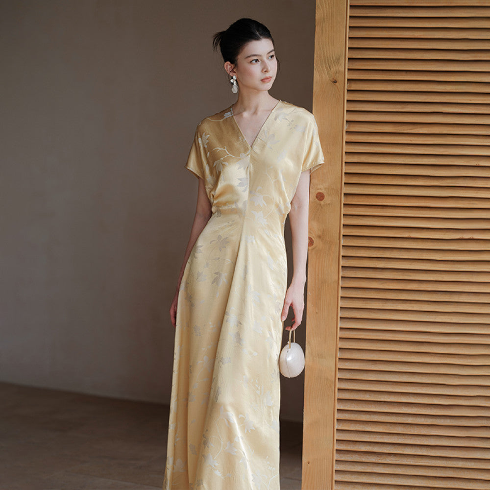 New Chinese style mulberry silk dress for women 25 summer clothes Chinese style high end feeling jacquard V neck silk long skirt image 3