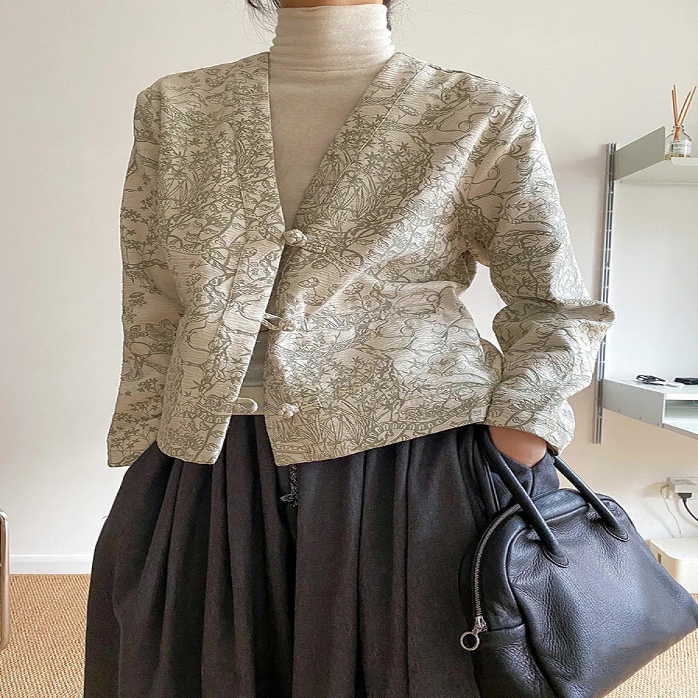 Spot new Chinese style small fragrant style cardigan jacket for women retro jacquard high end feeling western style short and niche top image 1