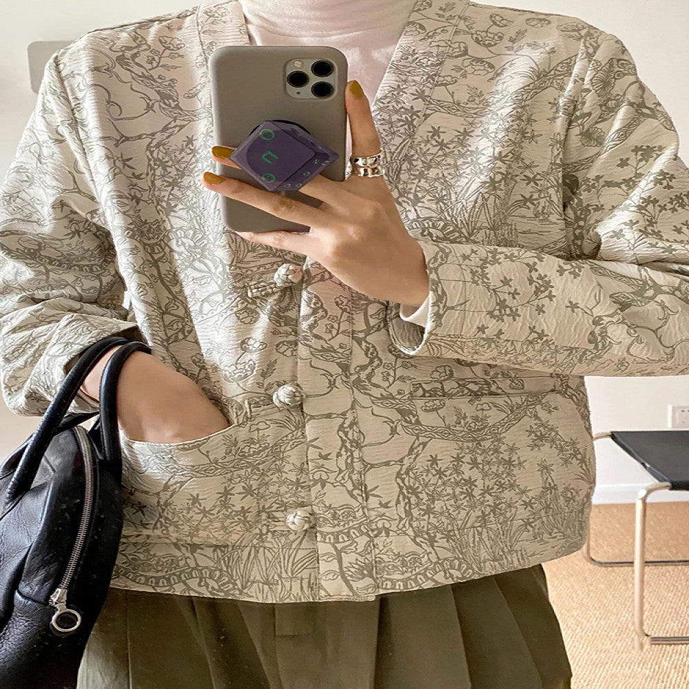 Spot new Chinese style small fragrant style cardigan jacket for women retro jacquard high end feeling western style short and niche top image 4