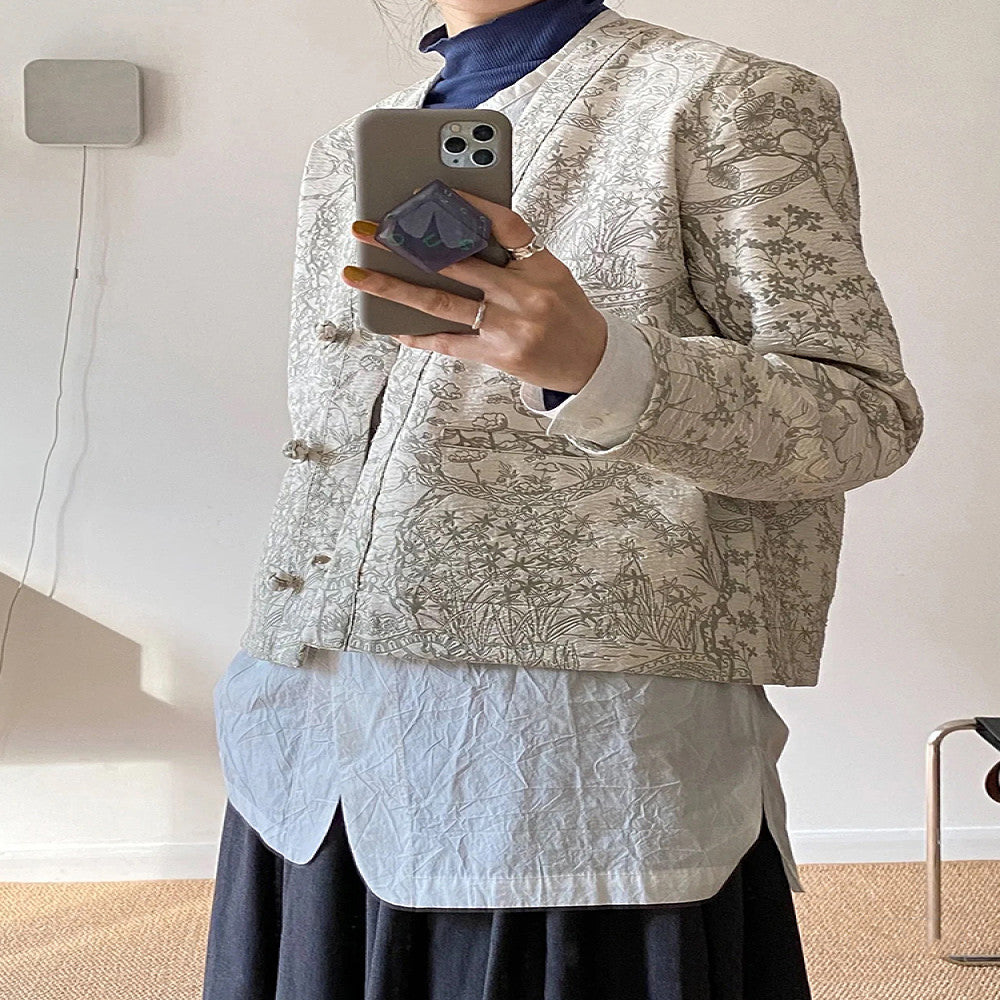 Spot new Chinese style small fragrant style cardigan jacket for women retro jacquard high end feeling western style short and niche top image 5