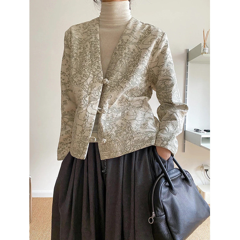 Spot new Chinese style small fragrant style cardigan jacket for women retro jacquard high end feeling western style short and niche top image 13