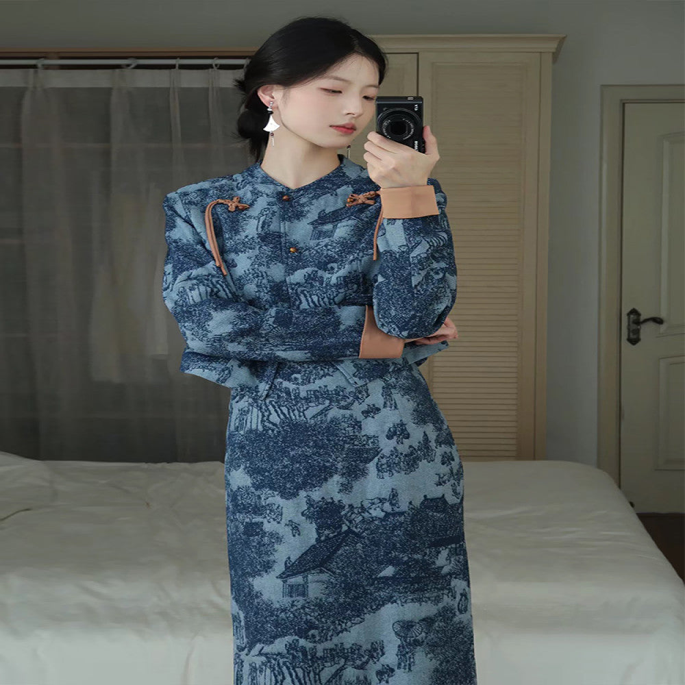 Spring New Chinese style Small Fragrant Short Coat Retro Tank Top Dress Unique Buckle Zen Two piece Set image 0