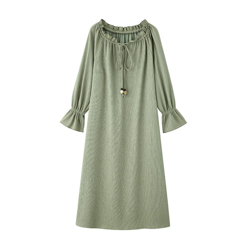 Luqingyi Original Spring Water Tea French Dress Women s Summer Ruffle Round Neck Ink Print Long Dress image 19