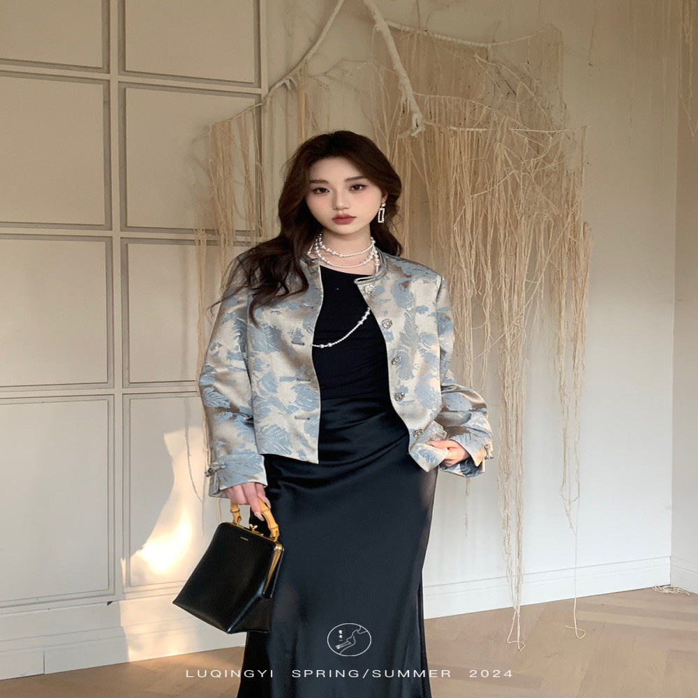 Lu Qingyi Original Fu Lan Gui New Chinese Jacquard Coat for Women Spring and Autumn Casual Wide Leg Pants Chinese Style Set image 2