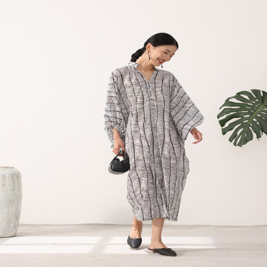 ASAYA3068 New Chinese style printed long loose style large robe dress